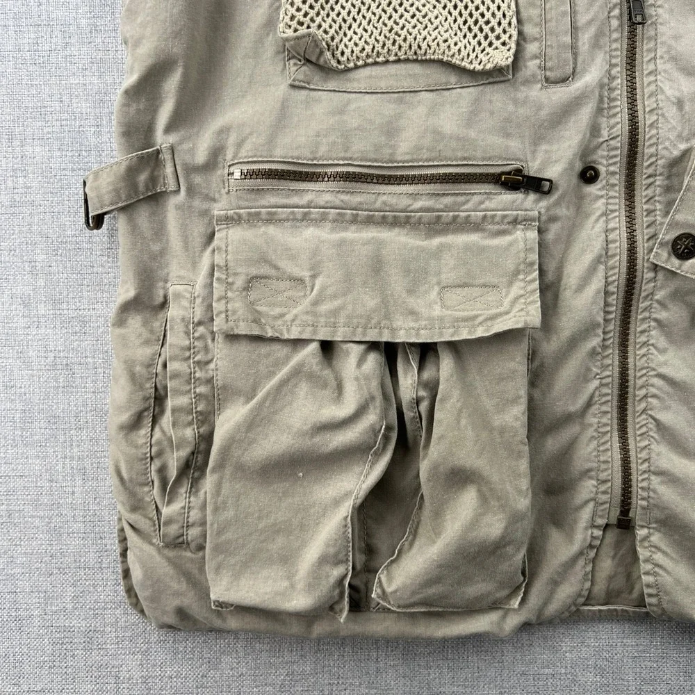 Lands‎ End Khaki Cotton Multi Pocket Utility Fishing Vest Men Medium Safari GORP